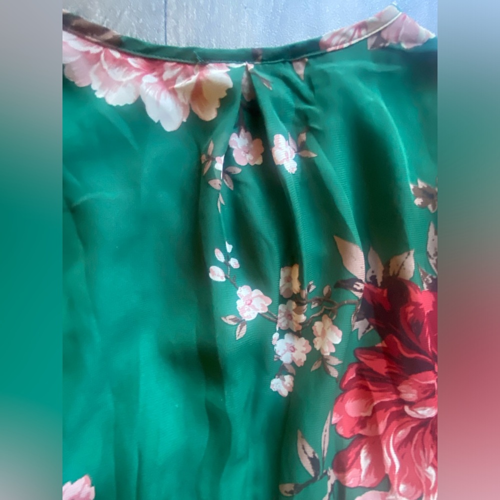 NWOT Ricarica Floral Chiffon Maxi Dress in Forest Green - Picture 8 of 9